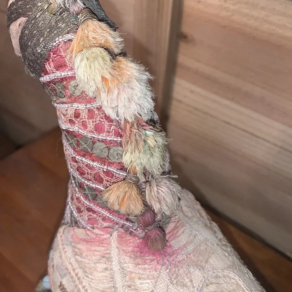 VTG India Folk Art Horse Hand Woven Fabric Mirrors Beads BOHO Rajasthan MCM 12